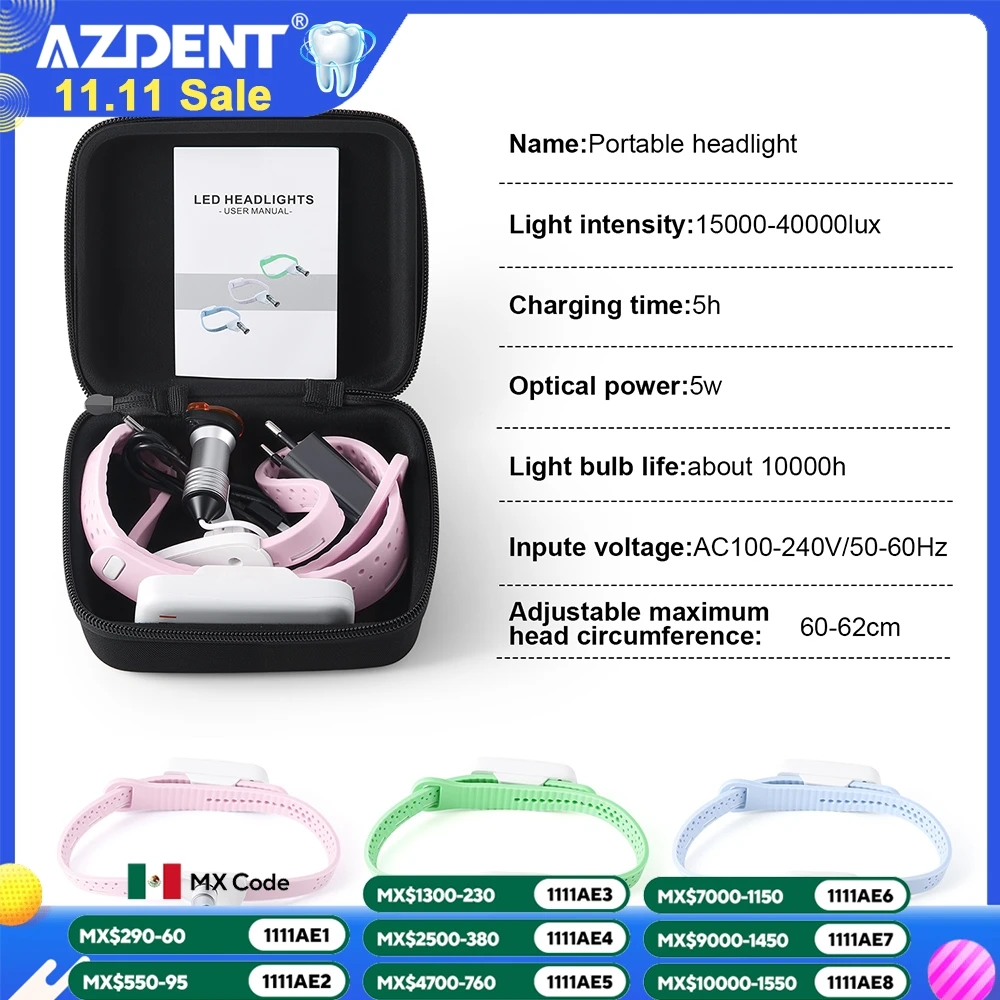 

Стоматологический налобный фонарь AZDENT, 5 Вт, светодиодный, беспроводной, супер яркий, легкий, светодиодный, высокой яркости, налобные налобные фонари для стоматологической лаборатории