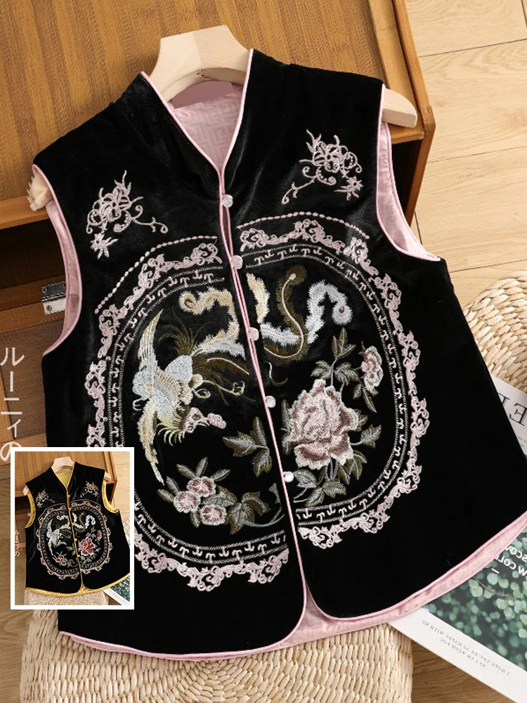 

Новая женская куртка в китайском стиле с вышивкой, бархатная, винтажная, на пуговицах, с V-образным вырезом, в стиле Тан, национальный стиль, с подплечниками