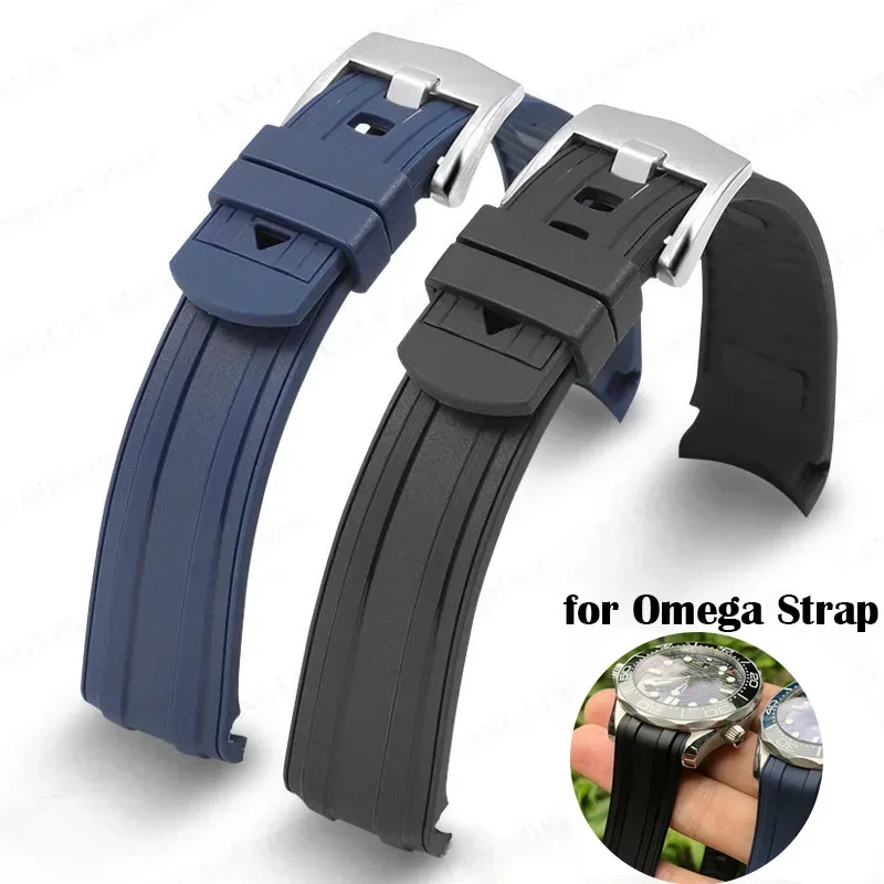 Curved End Rubber Strap 20mm for Omega Seamaster 300 Replacement Wristband Bracelet Men Women Band Waterproof Watch Accessories