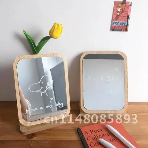 

Wooden Desktop Vanity Makeup Mirror with Free Doodle Pen for Ins Bedroom Mirrors Home Decor Espejo Para Maquillarse