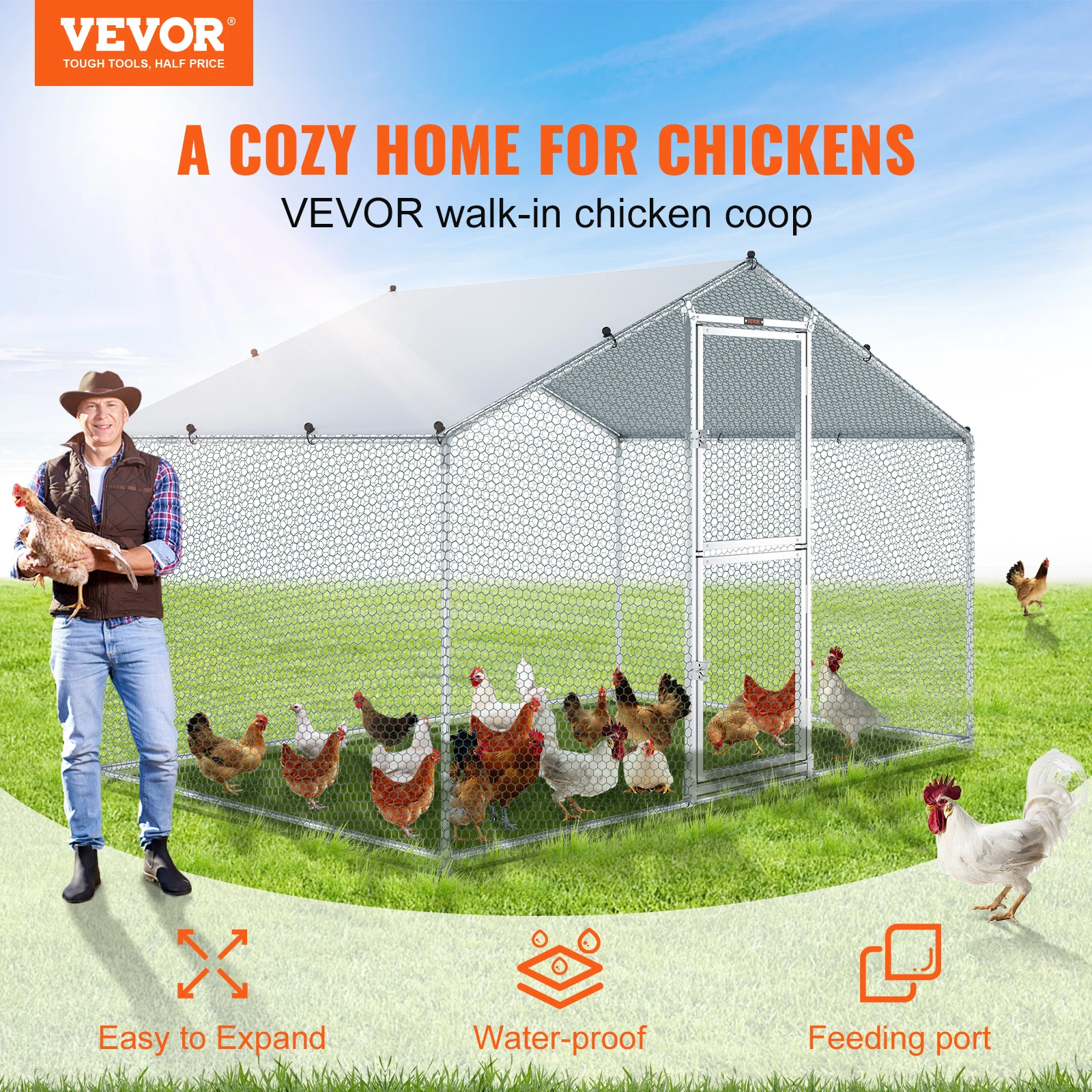 VEVOR Large Metal Chicken Coop with Waterproof Cover Dome Roof Poultry Cage for Hen House Yard Duck Walkin Coop and Rabbit Run