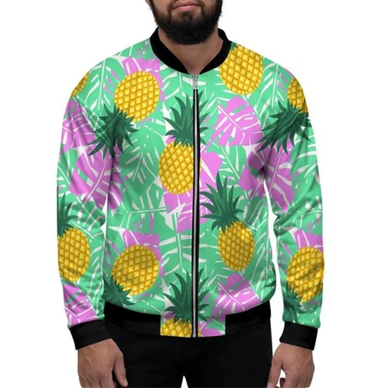 Full Printing Pineapple Jacket Men's Funny Fruit Graphic Long Sleeve Jackets Hip Hop Streetwear Autumn Fashion Bomber Jack