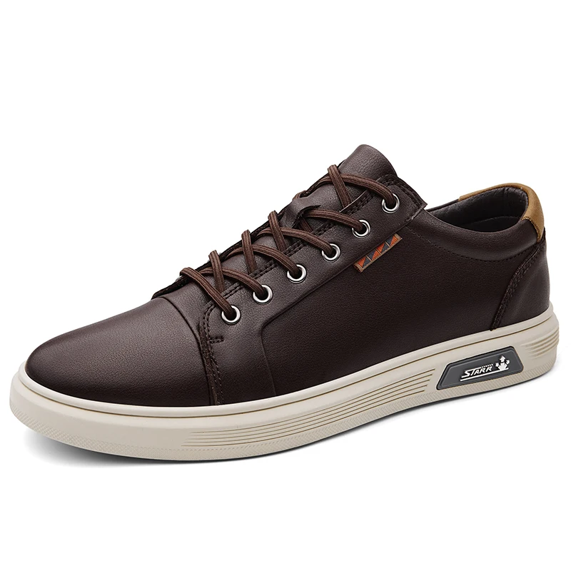

New Shoes for Men Genuine Leather Casual Shoes Spring Autumn Cool Black Flat Skateboard Shoes Youth Fashion Slip-on Sneakers