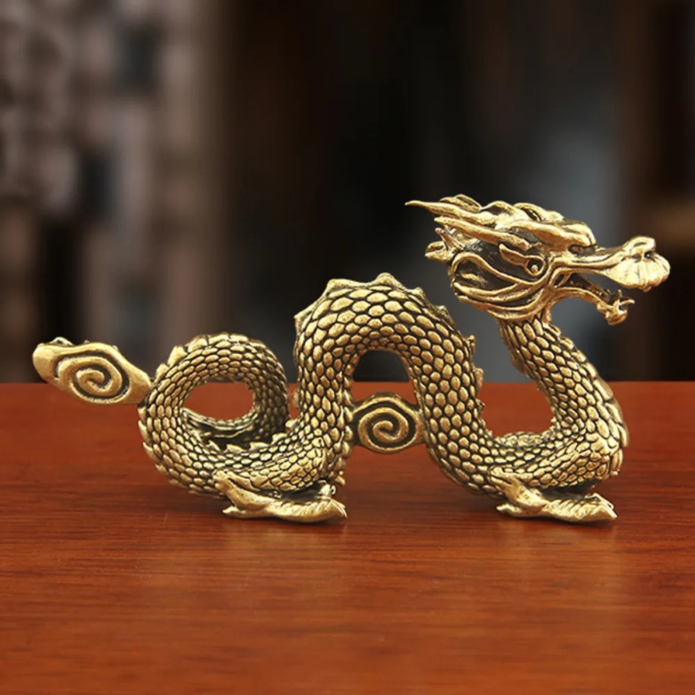 

Retro Brass Chinese Dragon Auspicious Cloud Statue Furniture Desktop Lucky Feng Shui Ornament Home Office Decoration