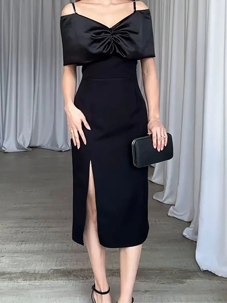 Early Spring New Fashion Women's Solid Color Sleeveless Strap Dress Elegant Classic Side Split Dress