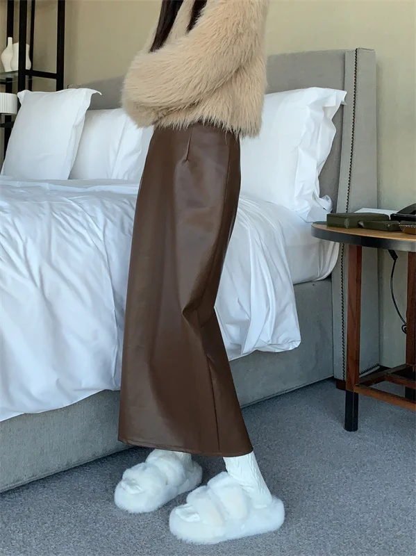 

High Waist Long Midi Skirt Women's Loose f Body Skirt Autumn Winter Slimming Design Faionable Outerwear Korean Sle