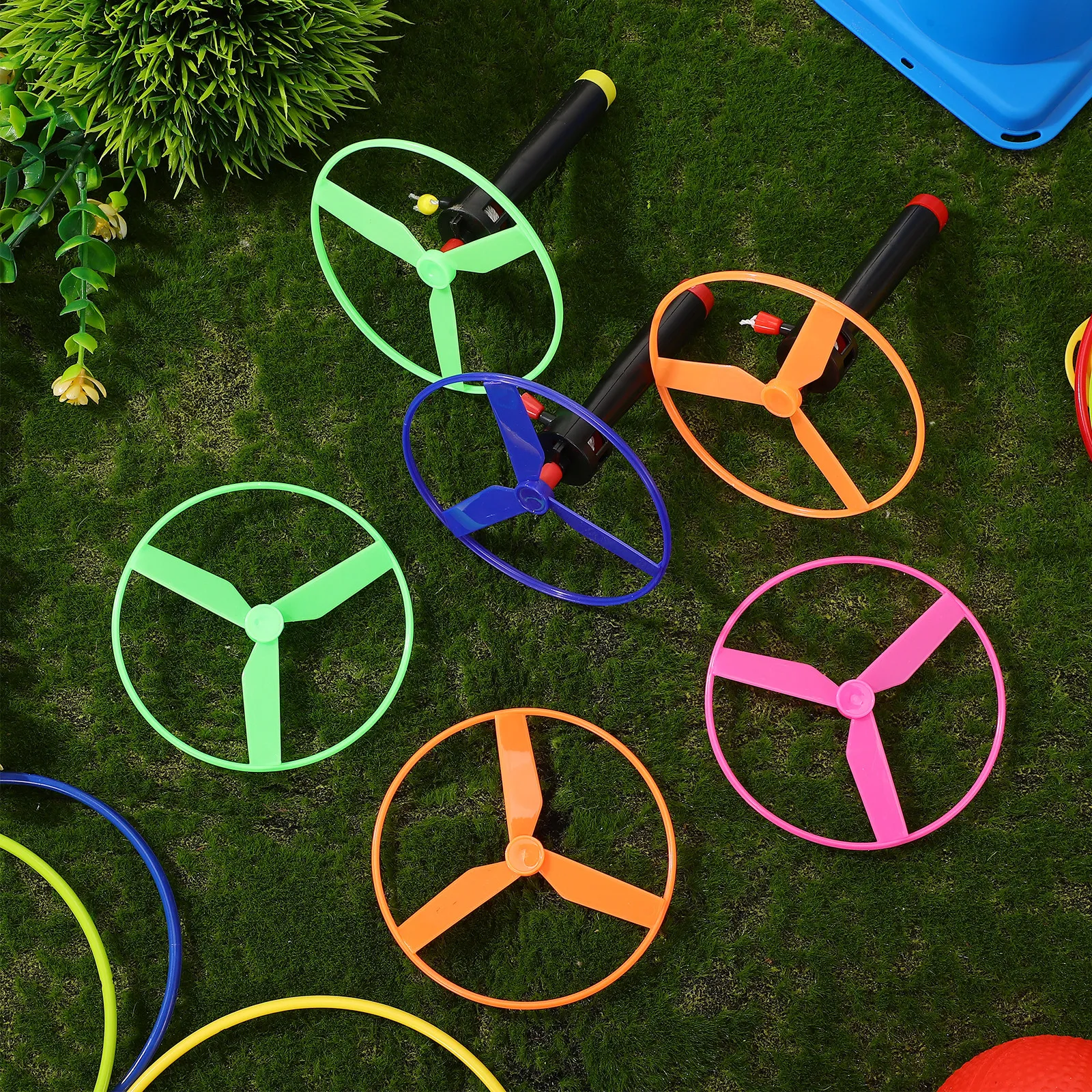 1Set Propeller Flying Disc Pull String Outdoor Interactive Training Flying Saucer Launcher Fun Fly Game for Kids