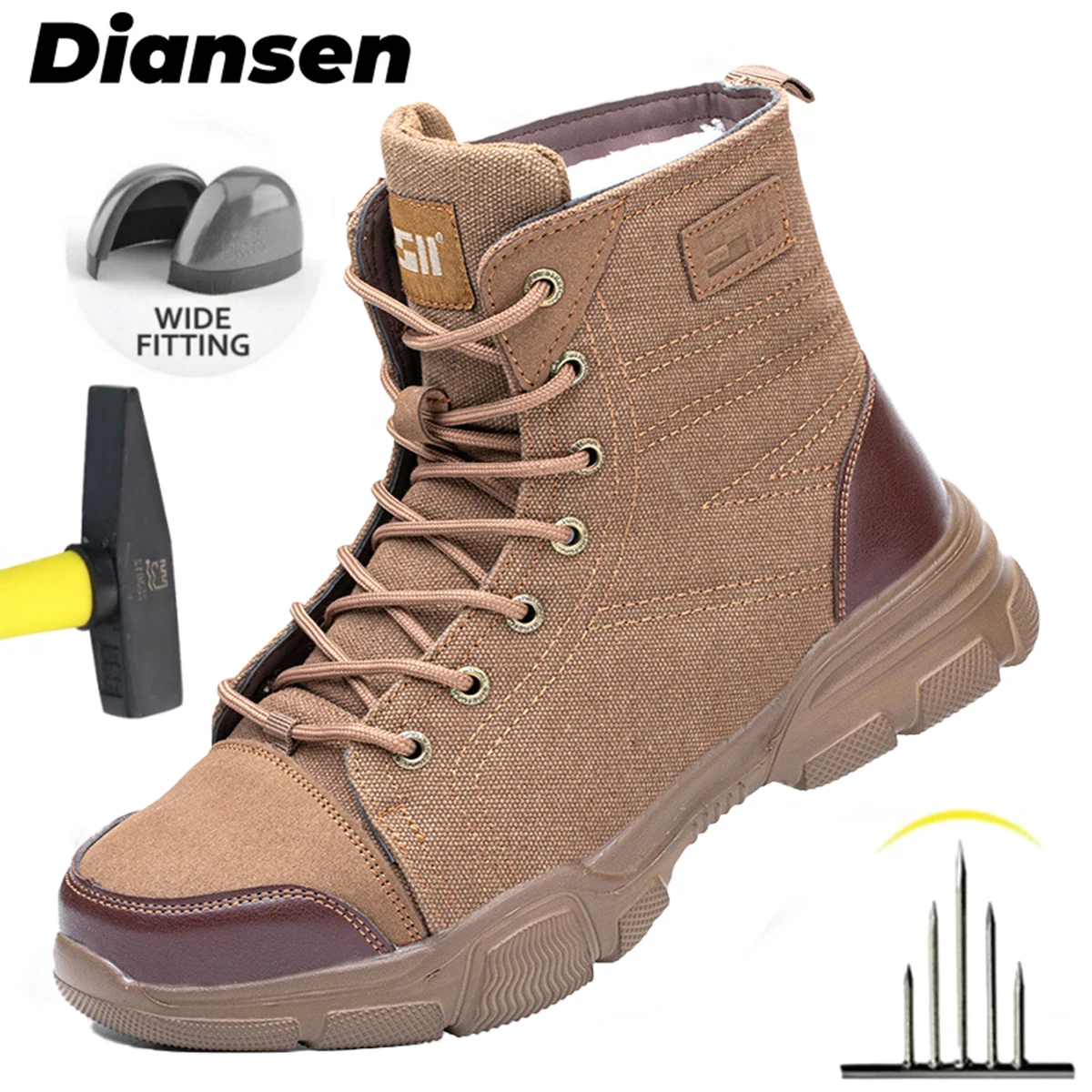 High Top Men's Work Boots Lightweight Wear Resistant Safety Protective Shoes Anti-smash Anti Piercing Safety Protective Shoes