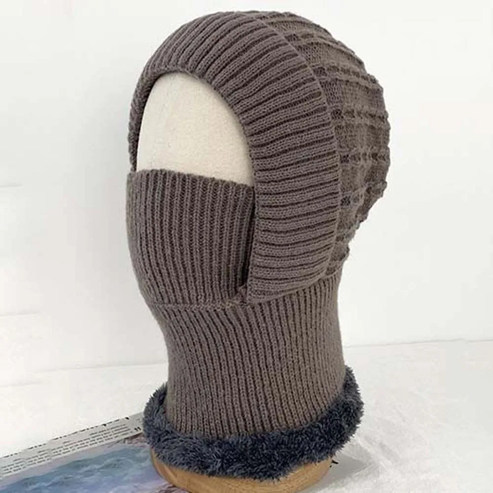 

New Thermal Balaclava Hat Elastic Warmer Hooded Neck Cap Solid Color Windproof Helmet Hat Winter