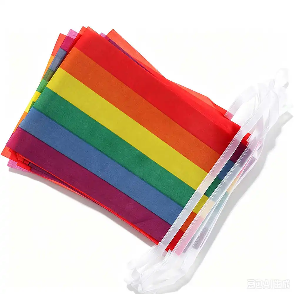 20PCS/SET Rainbow Flag LGBT Gay Pride 14x21cm Polyester 6M Hanging String Mini LGBTQ Bunting Banner Home Party Decoration Parade