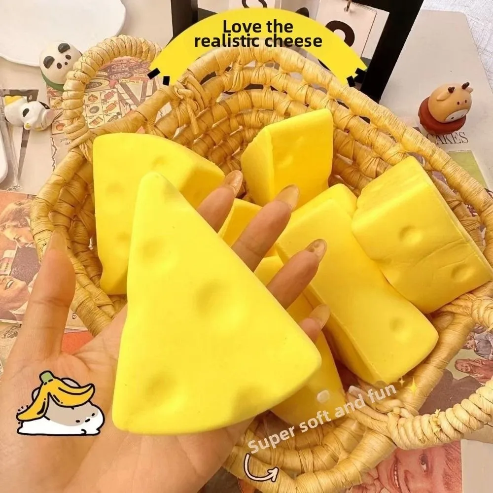 Triangle Cheese Squeezed Cube Super Soft Realistic Slow Rebound Fidget Elastic Anxiety Relief Cheese Pinch Children's Gifts