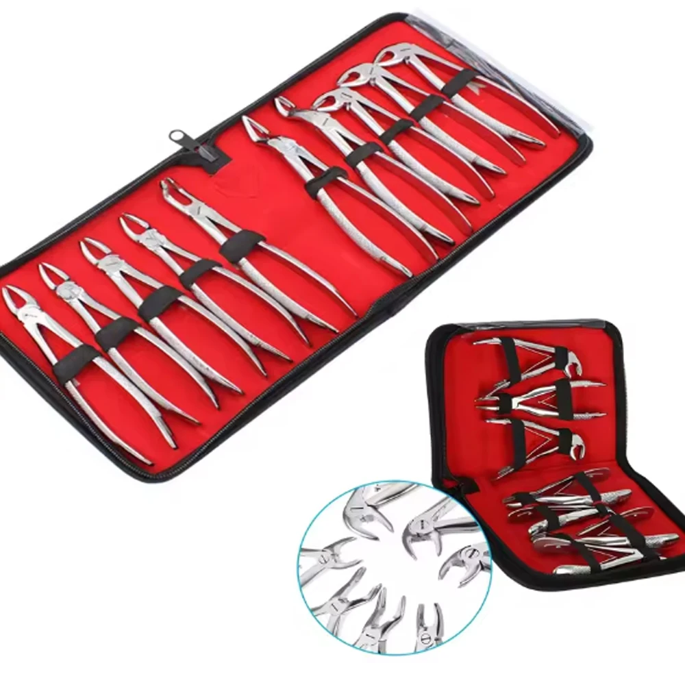 Dental Extraction Forceps Kit for Adult and Children Teeth Removal with Curved Root Elevator Surgical Instruments Set