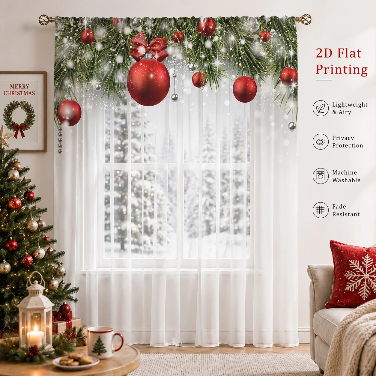 Christmas Valance Curtain Red - Curtain Rods 评论和价格