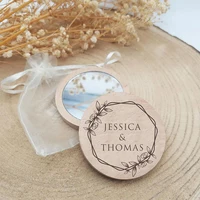 7CM Personalised Wooden Mirror Customized Wedding Party Favor For Guests Wood Mirror Portable Round Compact Pocket Mirror 3