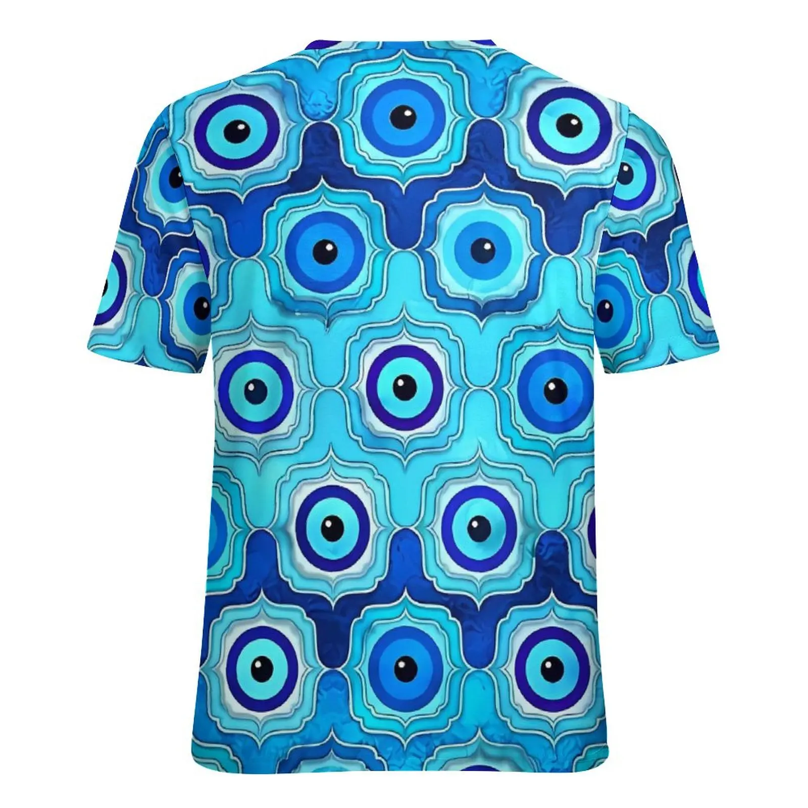 Female T-Shirt Evil Eye O Neck T-Shirts Short Sleeve Blue Glass and Silver Pretty Printed Tops Street Style Top Tees Large Size