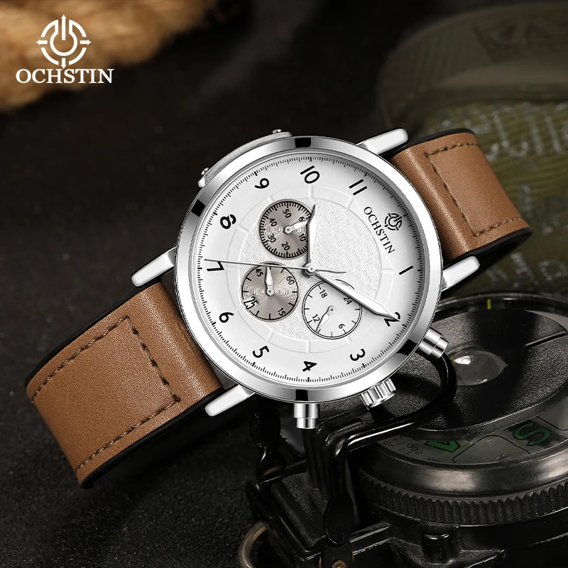 OCHSTIN New Model Magnetic Buckle Luminous Hand Wristwatch Men‘s Quartz Movement Watches Leather-Covered Rubber Strap Watch