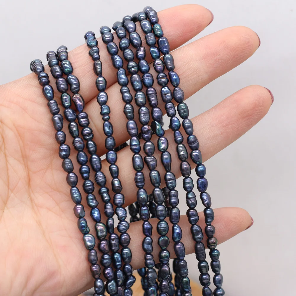 100% perla de agua dulce con forma de arroz, 5 tamaños, perlas negras, espaciador suelto con cuentas para fabricación de joyería, accesorios para collar y pulsera DIY