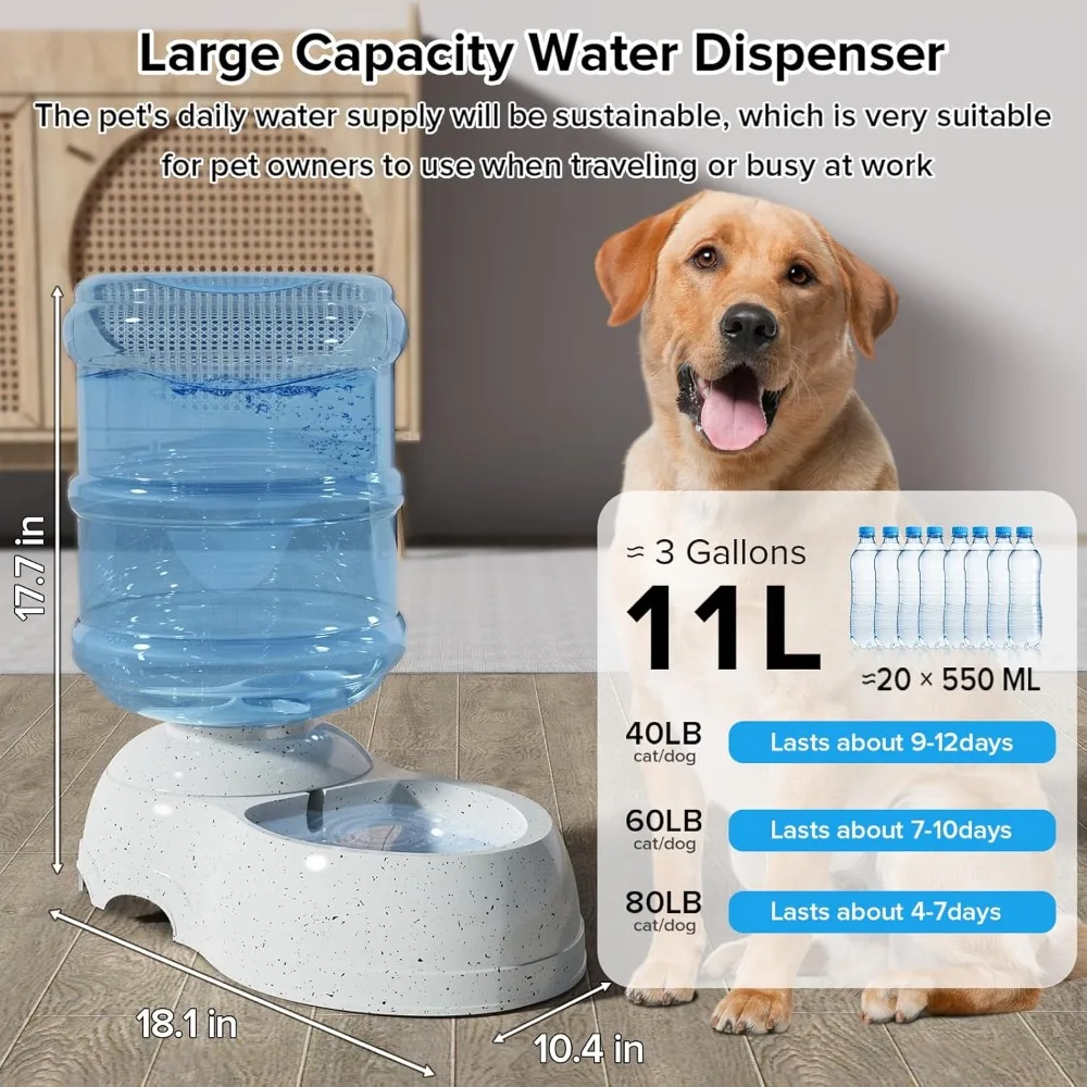 Large dog water distribution station, 3-gallon/11-liter gravity-powered automatic drinking fountain, dog drinking bowl