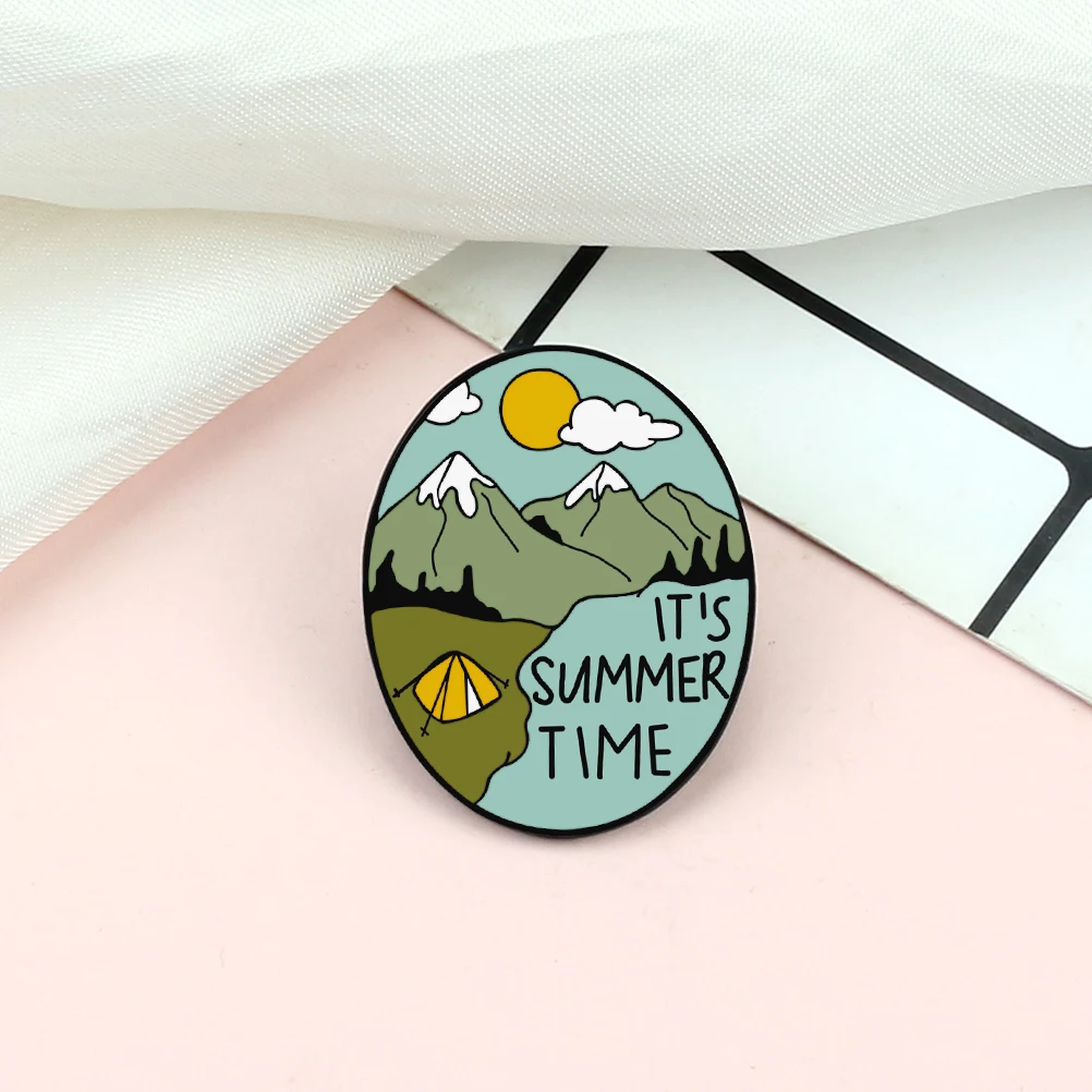 New IT'S SUMMER TIME Walking Brooch Oval Metal Travel Enamel Pin  Women Men Jeans Coat Lapel Pin Badges Jewelry Gift for Friend