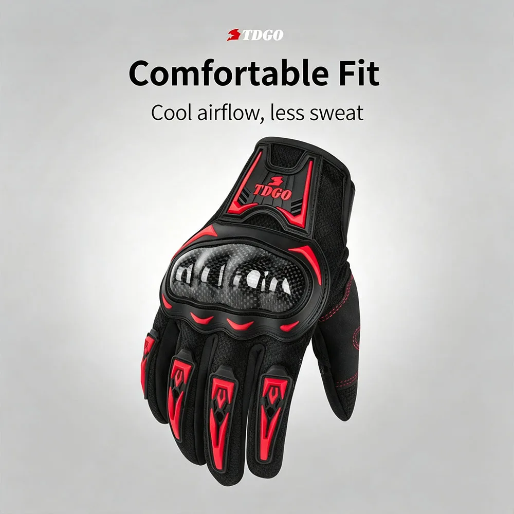 Carbon Fiber Shell Motorcycle Riding Gloves Breathable Mesh Touch‑Screen Non‑Slip Palm Joint Protection Adjustable Gloves