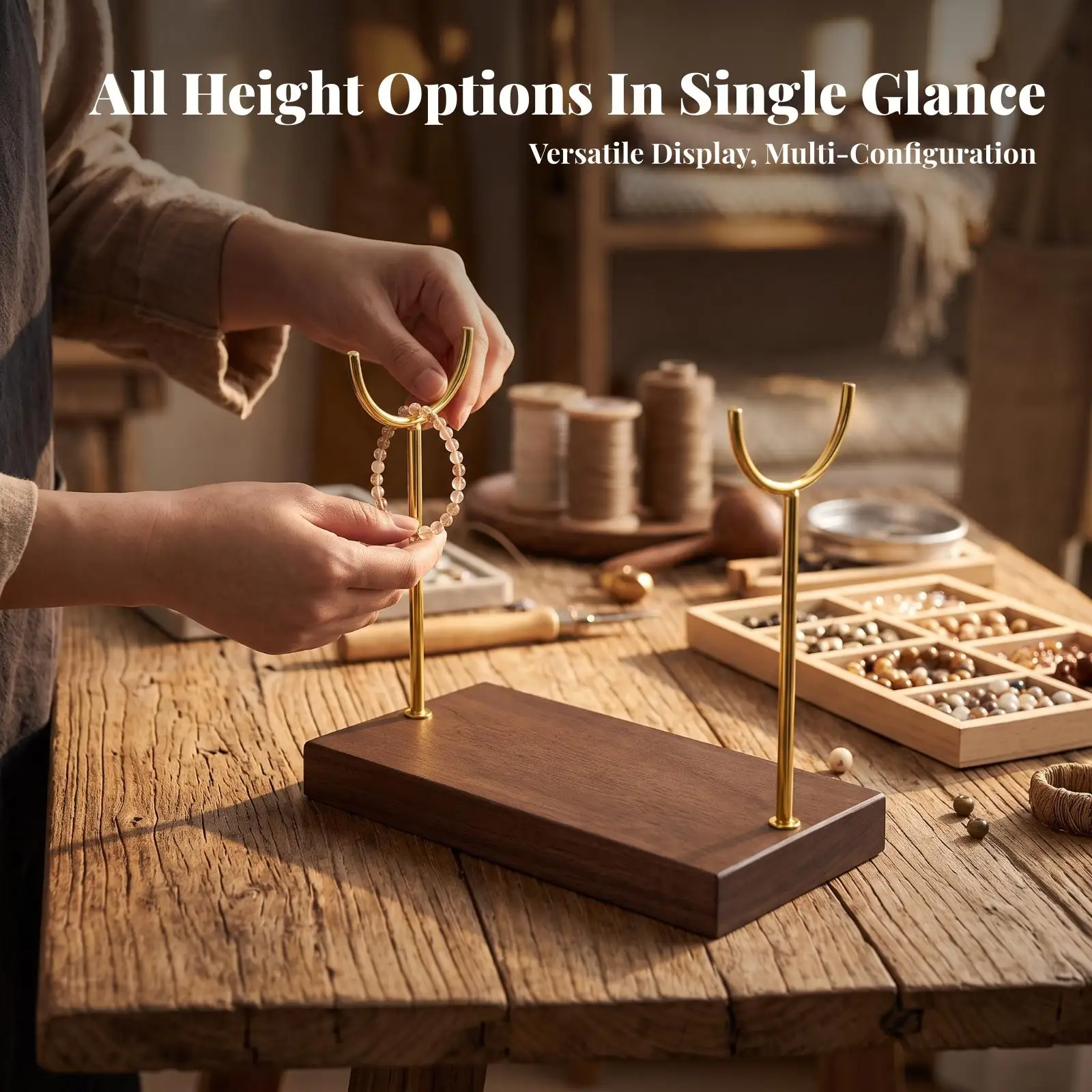 Simple Jewelry Display Stand with Wood Base Tabletop Bracelet Display Stand