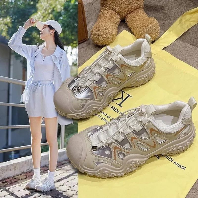 Ladies Outdoor Trekking Sneakers Mesh Breathable Non‑Slip Thick PlatformShoes Women Quick Pull Lace Casual HikingSports Footwear - view 3