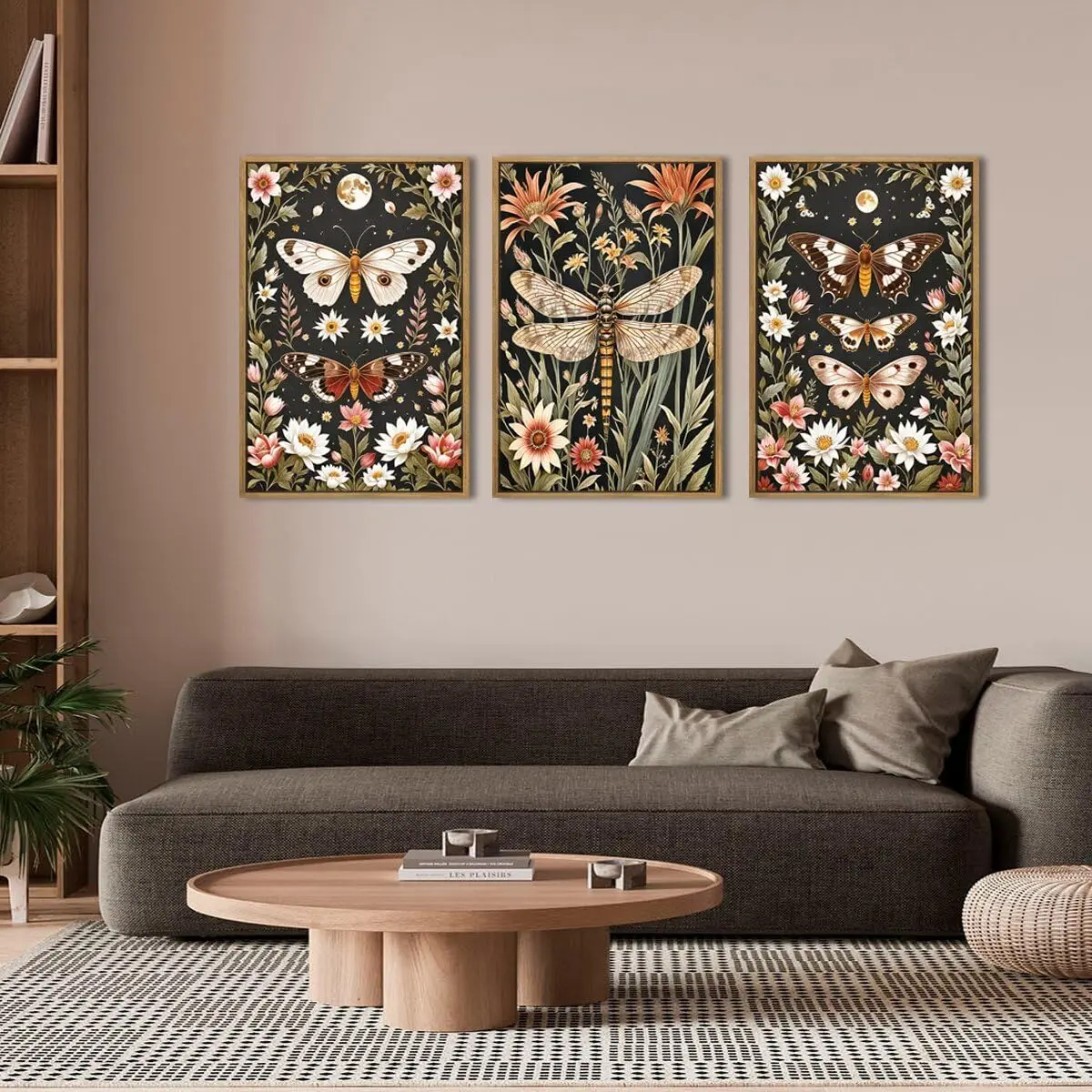 

3pcs/set Retro Abstract Floral, Butterfly and Dragonfly Canvas Posters, Picture Wall Decorations, Paintings, Room Home Decoratio