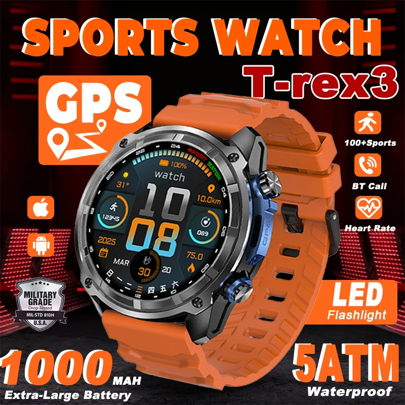2025 Neues Modell 1000 mAh Akku Military-Grade GPS Karte Positionierung Smartwatch 5ATM Schwimmen Wasserbeständigkeit LED-Licht Smartwatch