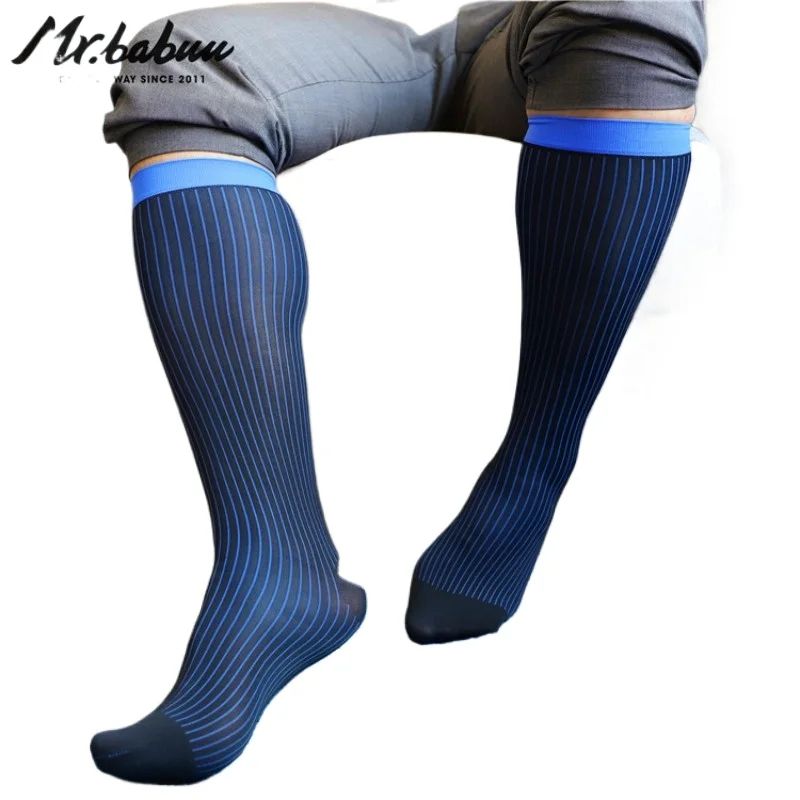 Medium and Long Tube Color Striped Belt with European and American Business Suits Foreign Trade High Elastic Men Nylon Stockings