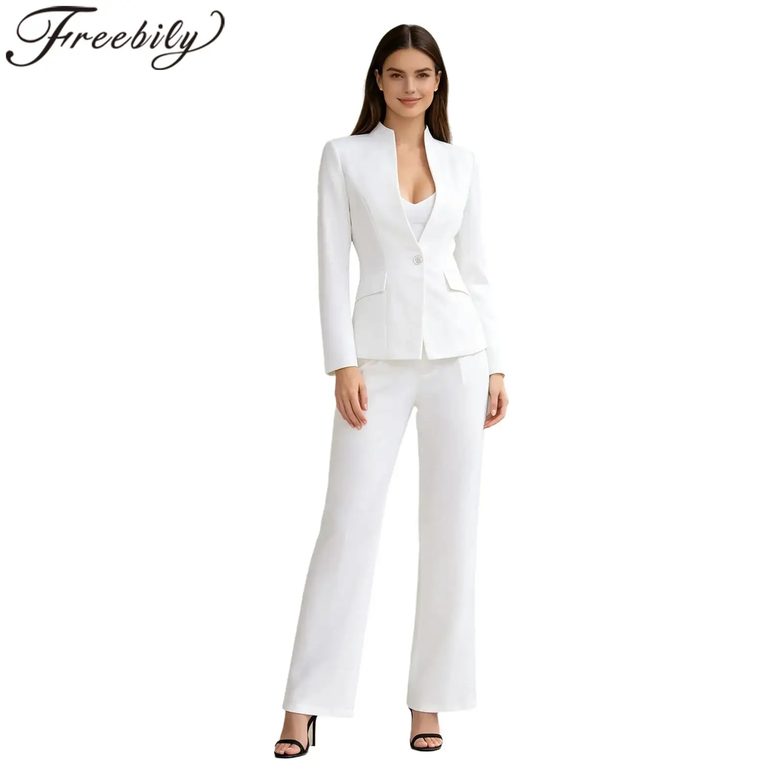 2pcs Woman Office Lady Business-style Outfit Women's Fashion Blazers Pants Suits for Semi-formal Occasions OL Communting Clothes