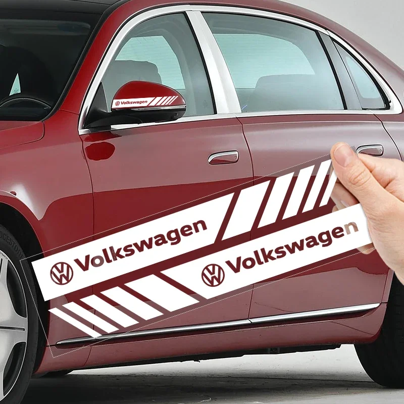 2PCS Car Stickers Rear View Mirror Side Stripe Badge Sticker For Volkswagen CC Golf 4 6 7 GTI Tiguan Passat B5 B6 B7 Jetta Polo