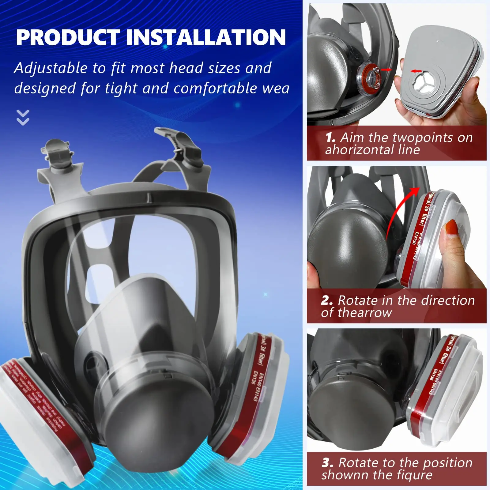 6800 Gas Mask Full Face Large Size Respirator Reusable Full Face Respirator Gas Paint Sprayer Chemical Wood working Dust