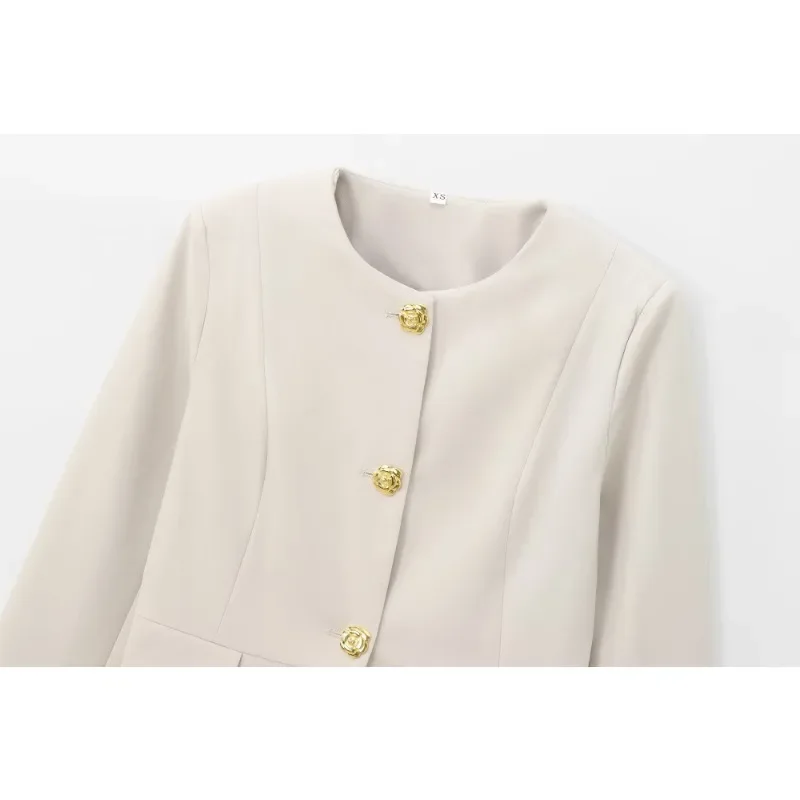 Women's Suit Set Business Formal Blazer & Pants Gold Button Jacket High Waist Straight Leg Office Wear Spring Wrinkle-Resistant
