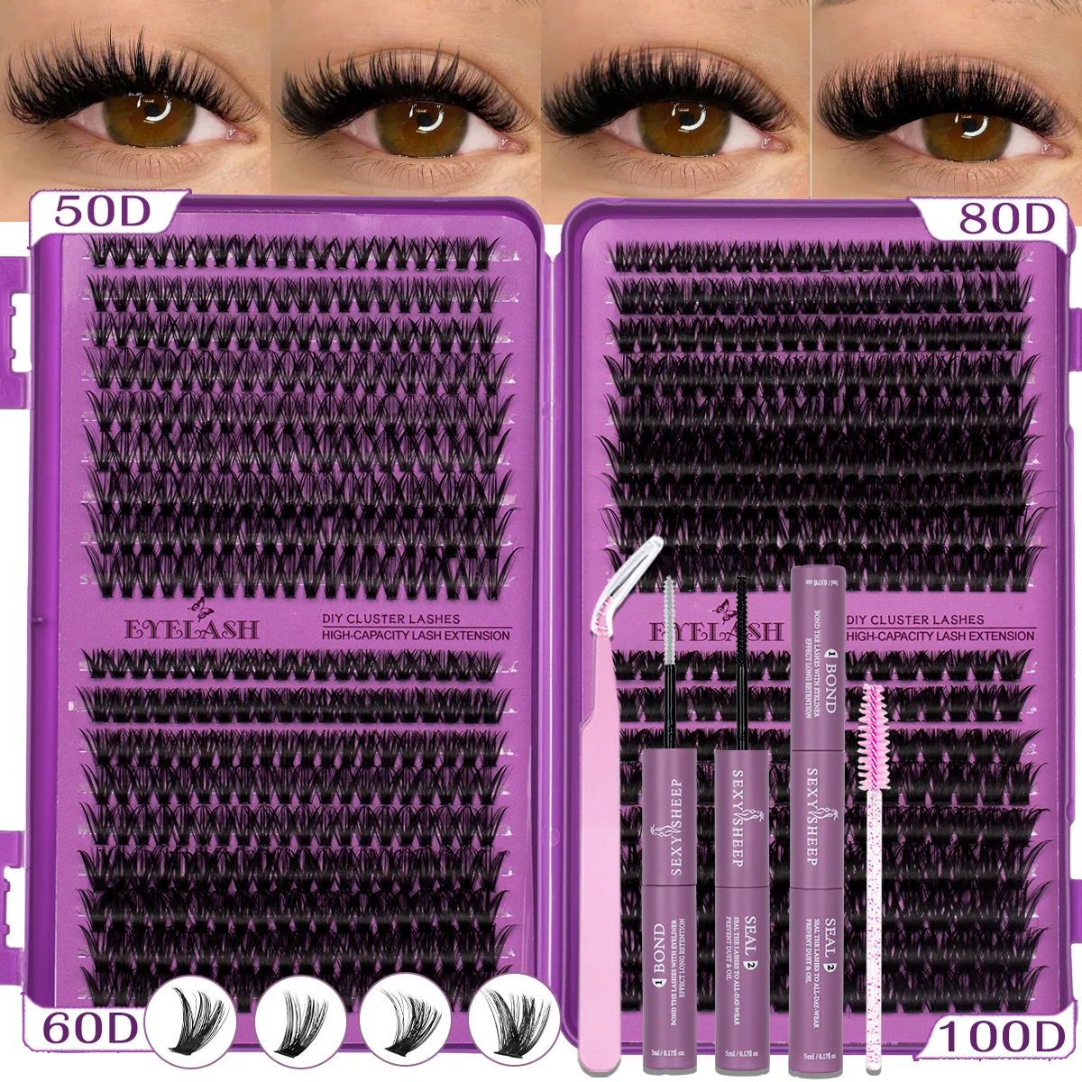 DIY Wimpernbüschel-Set Einzelwimpern-Kit Großes Set mit Kleber und Versiegelung Wimpernpinzette Wispy Lashes Kit Wiederverwendbar – Detail 12