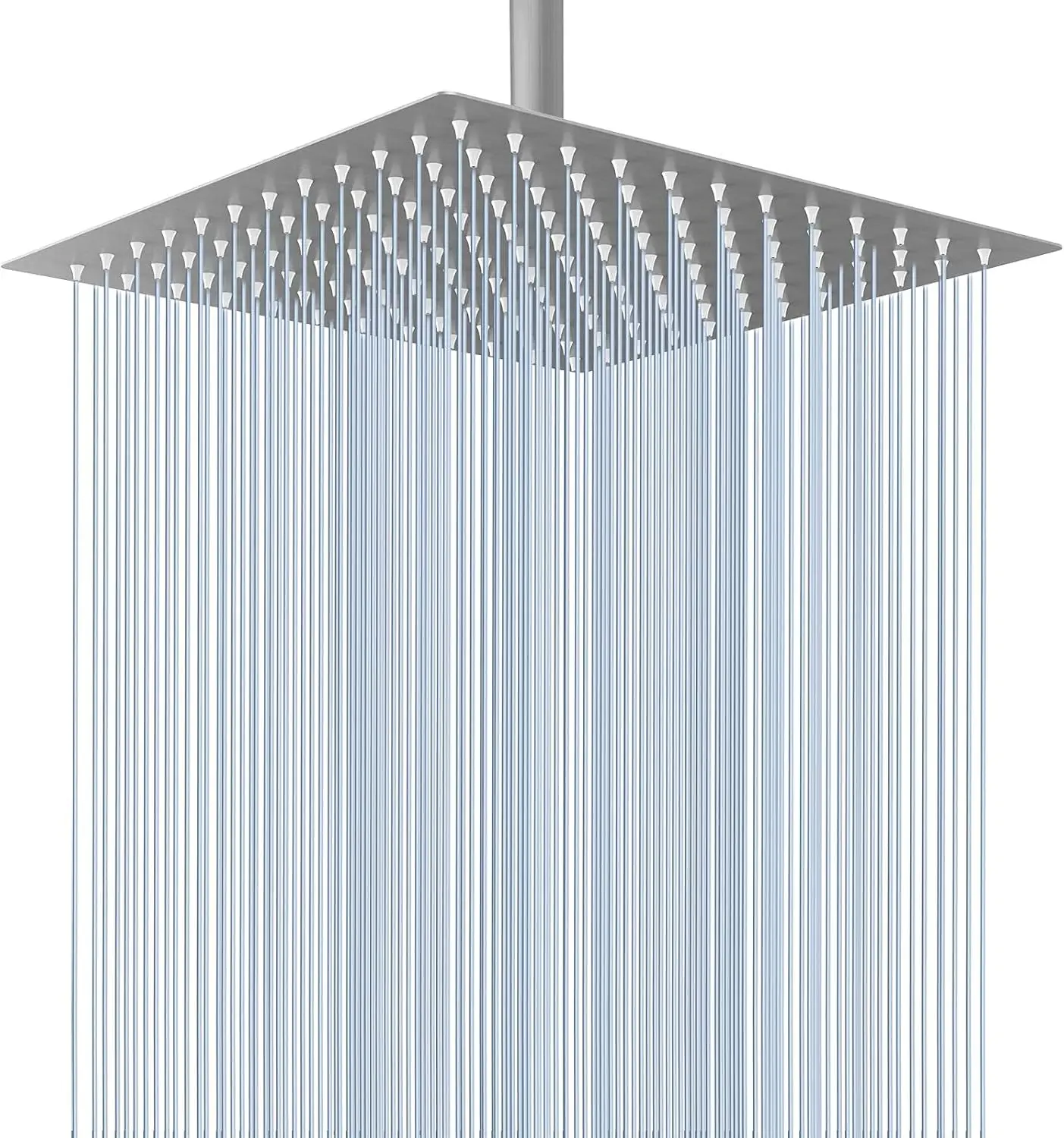 

High Flow Stainless Steel Rainfall Shower Head - Square Waterfall Design for Ceiling or Wall Mount in Brushed Nickel