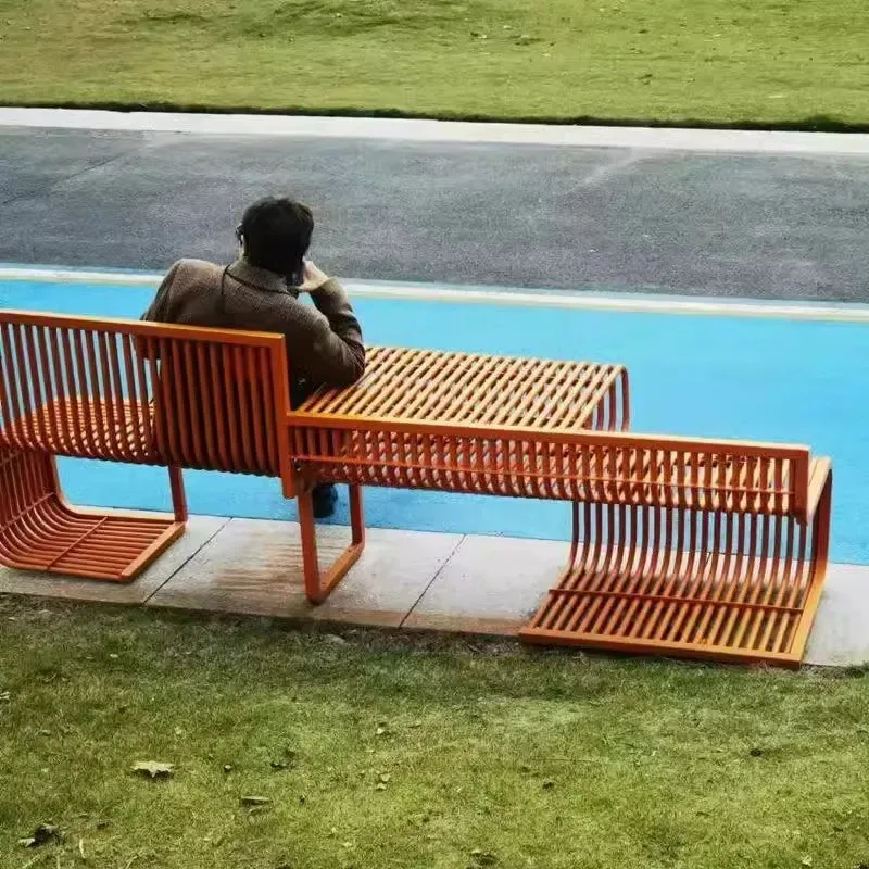 Stainless Steel Wrought Iron Park Bench Outdoor Courtyard Square Public Leisure Seating