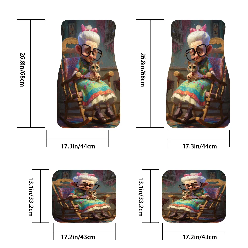 4pcs Grandma's Cat Comfort Printed Car Floor Mats - Stylish, Easy To Clean, Durable & Long-Lasting Protection For All Vehicles,