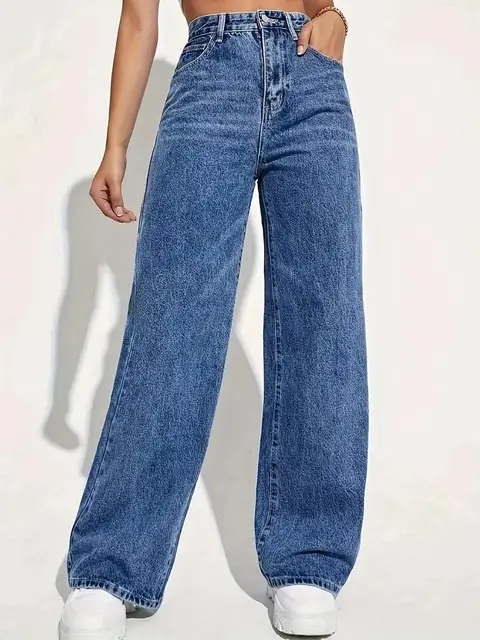 Modne retro niebieskie jeansy damskie y2k, luźne spodnie proste w stylu high street, spodnie wyszczuplające z wysokim stanem.