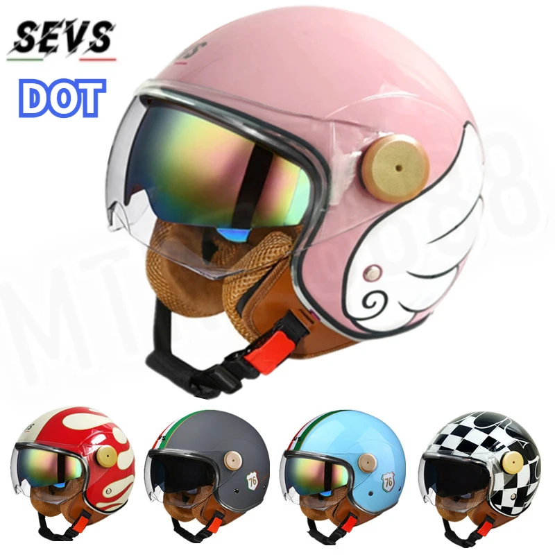 Four Seasons Men Women Motorcycle Helmet Biker 3/4 Open Face Helmet Retro Electric Bike Scooter ABS Shell Moto Helmet DOT