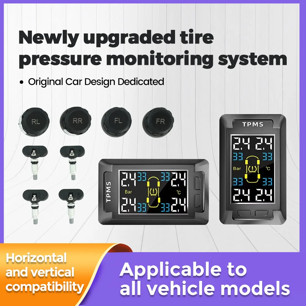 

Новая модернизированная система контроля давления в шинах. Оригинальный дизайн. Специальная сигнализация зуммера TPMS. Горизонтальная и вертикальная совместимость.