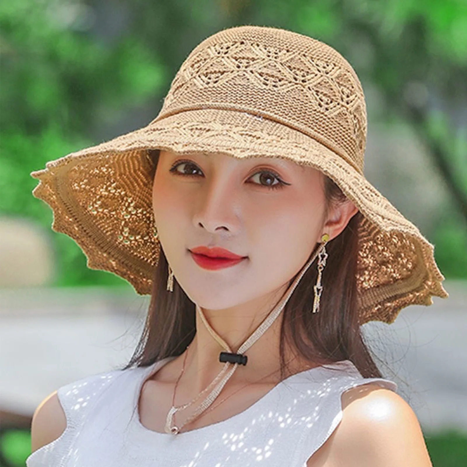 Women's Summer Fashion Sun Hat Large Brim & Crochet Design Summer Sun Hats for Pool Park Vacation Camping