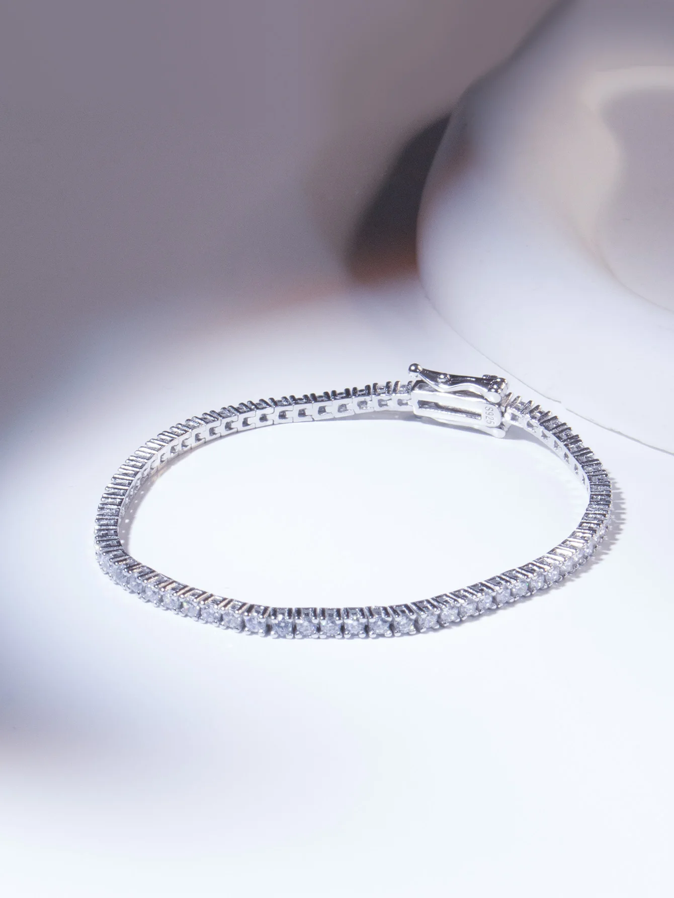 

2mm Tennis Bracelet White Zircon 15-19cm Bracelets 925 Sterling Silver Bracelets Women Daily Occasion Simple and Shiny