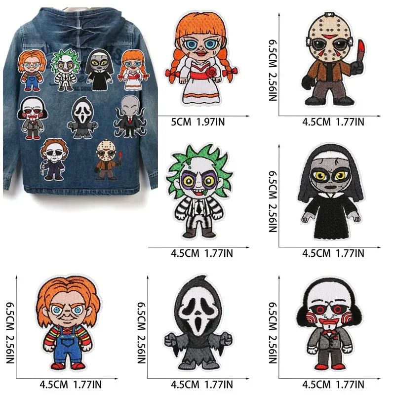 1 pz Patch adesivi ferro sulle toppe per abbigliamento cucito Halloween fantasmi ricamo fusibile Applique Badge borsa decorazione striscia