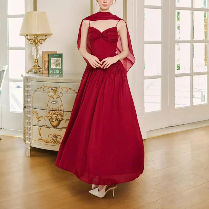 

High Quality Perspective Splice Wrinkle Dresses Spring Women Sleeveless Camisole Dress High Waist Waist Slim Knee Length Dress
