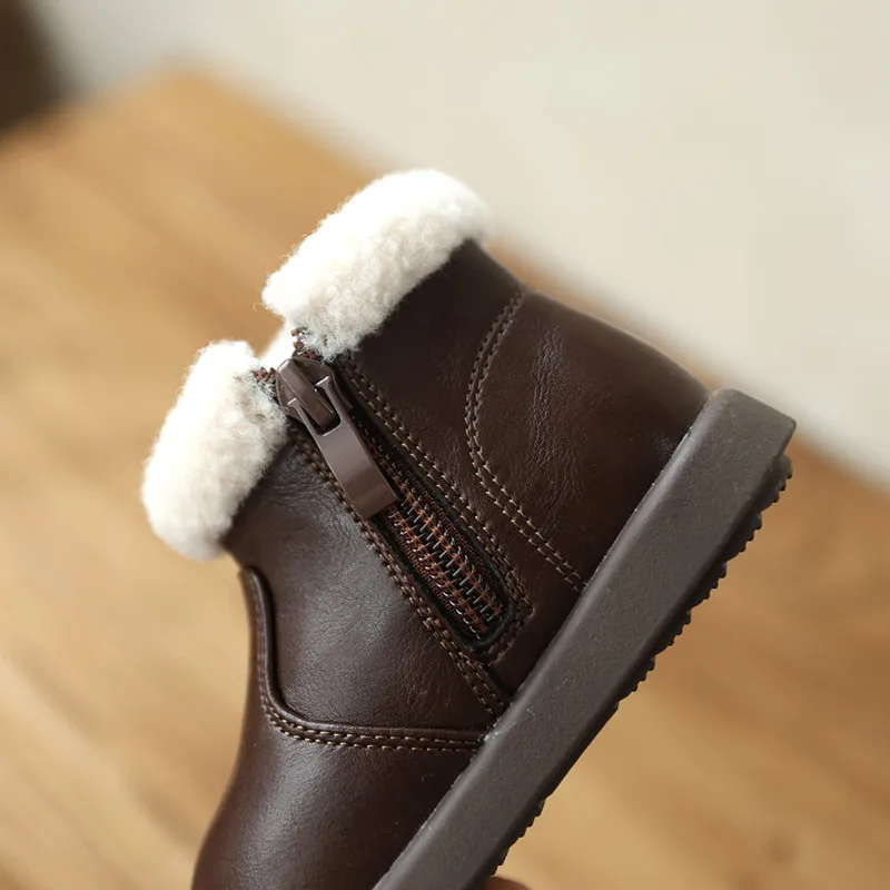 جديد الشتاء الطفل الثلوج الأحذية للجنسين الجلود لطيف الفتيان الفتيات أحذية دافئة القطن الاطفال أحذية رياضية لينة أسفل طفل رضيع الأحذية #5