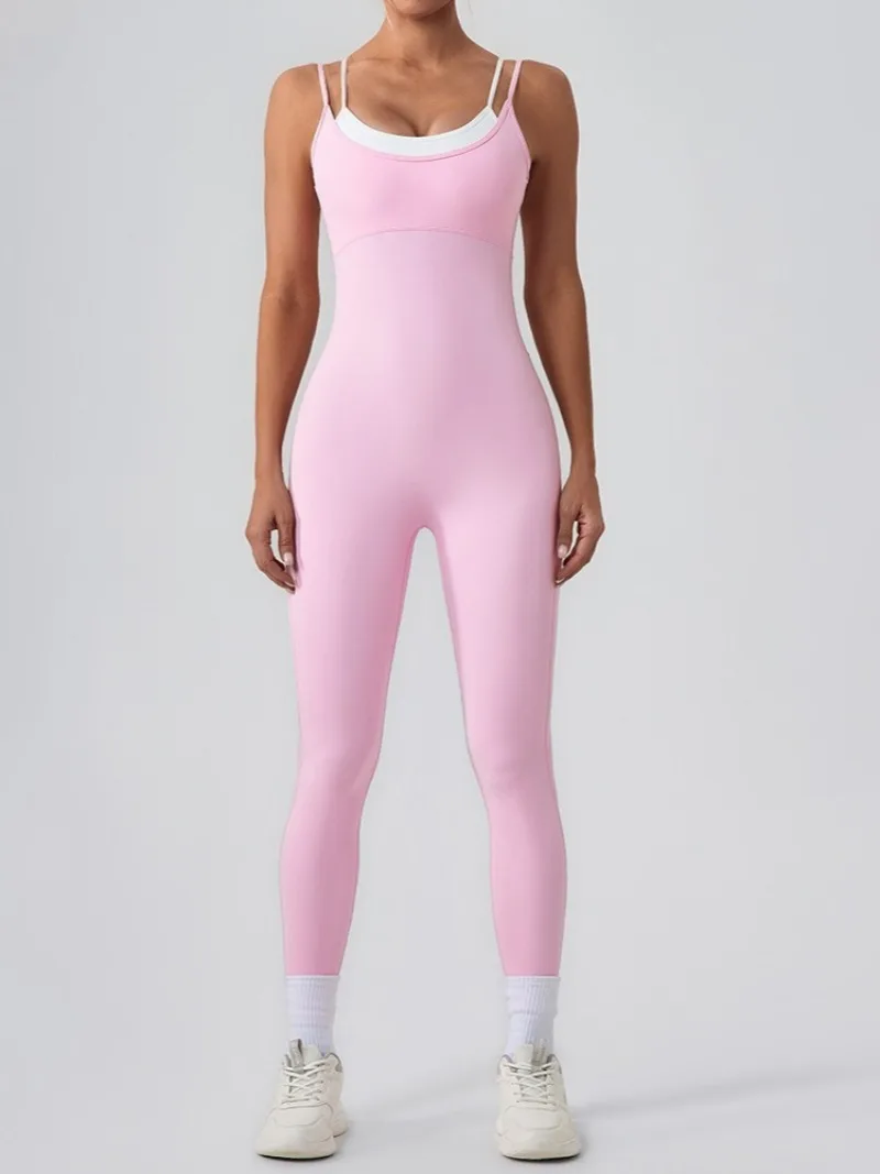 Sexy Sleeveless Contrast Color Overalls for Women One Piece Yoga Jumpsuit Female Backless Gym Fitness Sports Bodysuit Streetwear