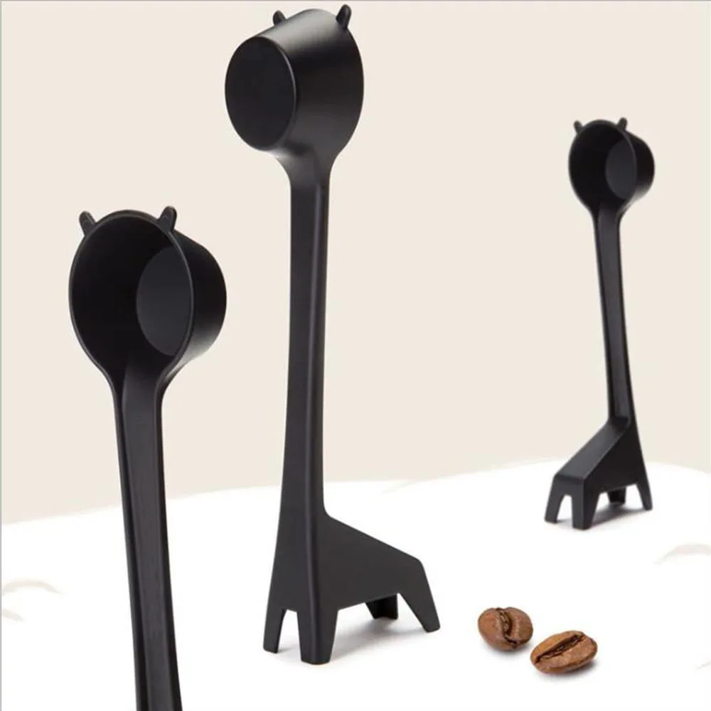 Cartoon Giraffe Shape Coffee Spoon Cute Design Black Powder Quantitative Long Handle Scoops Plastic Coffee Spoons Kitchen Decor