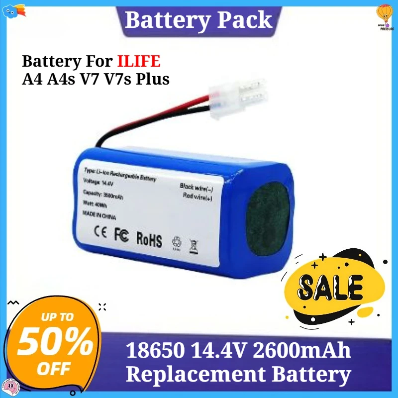 

18650 14.4V 2600mAh Replacement Battery For ILIFE A4 A4s V7 V7s Plus A6 Robot Vacuum Cleaner Rechargeable Battery