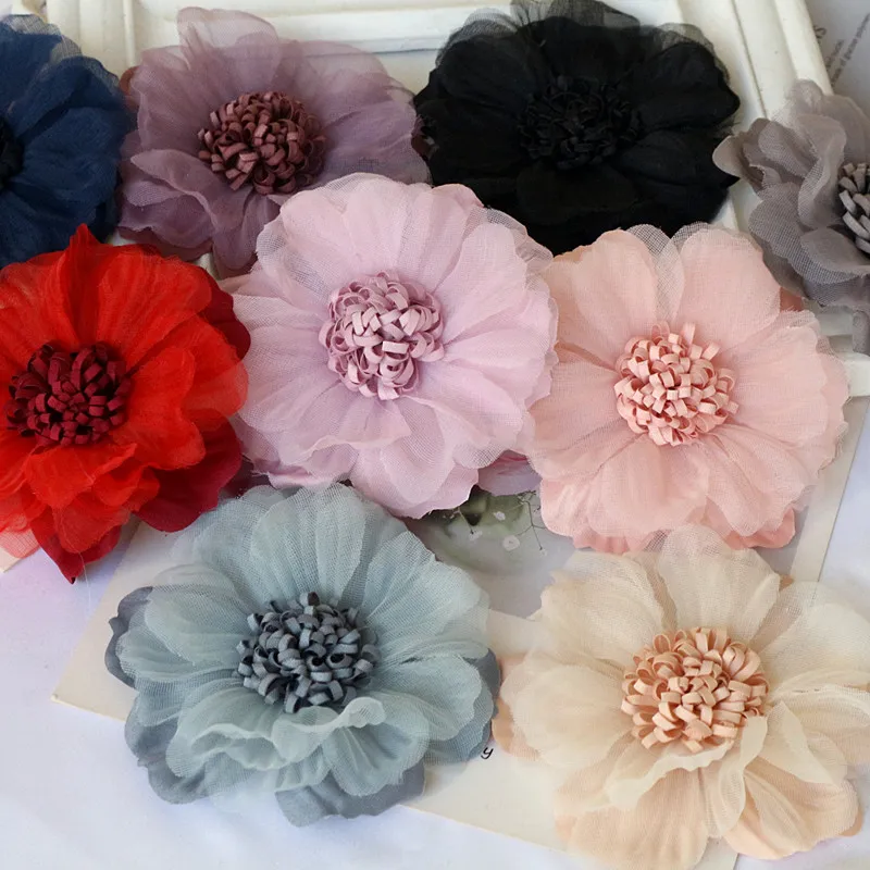 5Pcs/Lot 9CM Large Handmade Fabric Flowers For Clothes Decoration DIY Hair Accessories Brooches Crafts Supplies