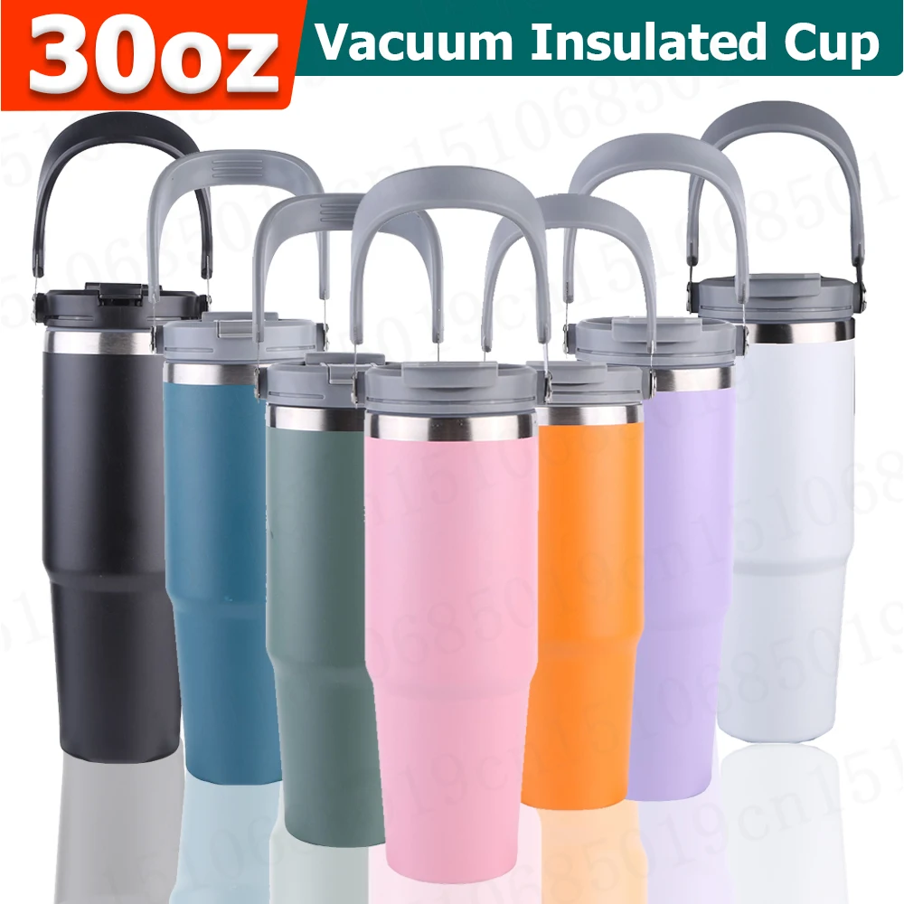 30oz Vacuum Tumbler with Lid Portable Water Bottle with Handle Insulated Tumbler Tote Handle Stainless Steel Water Bottle